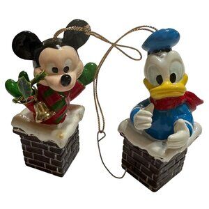 LOT of 2 Disney Walt Disney Ornaments Mickey Mouse Donald Duck Plastic 3.5" Tall